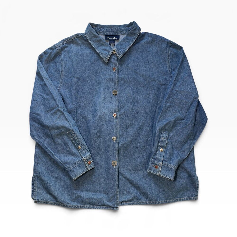 Vintage Denim & Co. Button-Up Denim Shirt Women's 1X Western Americana 90s Top